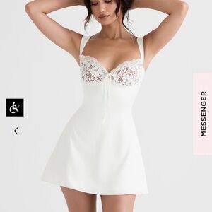 House of CB ADRIANA Ivory Satin & Lace Mini Dress Large